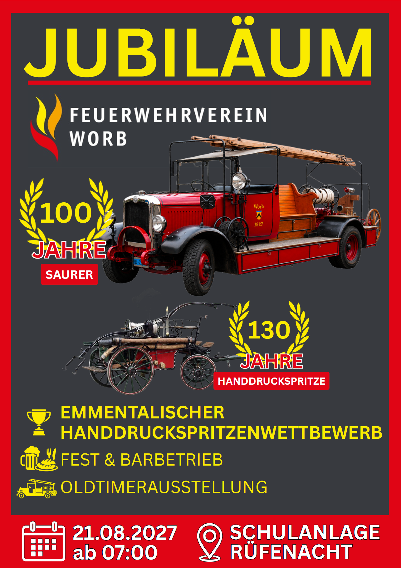 Flyer Jubiläum 2027 des Feuerwehrvereins Worb